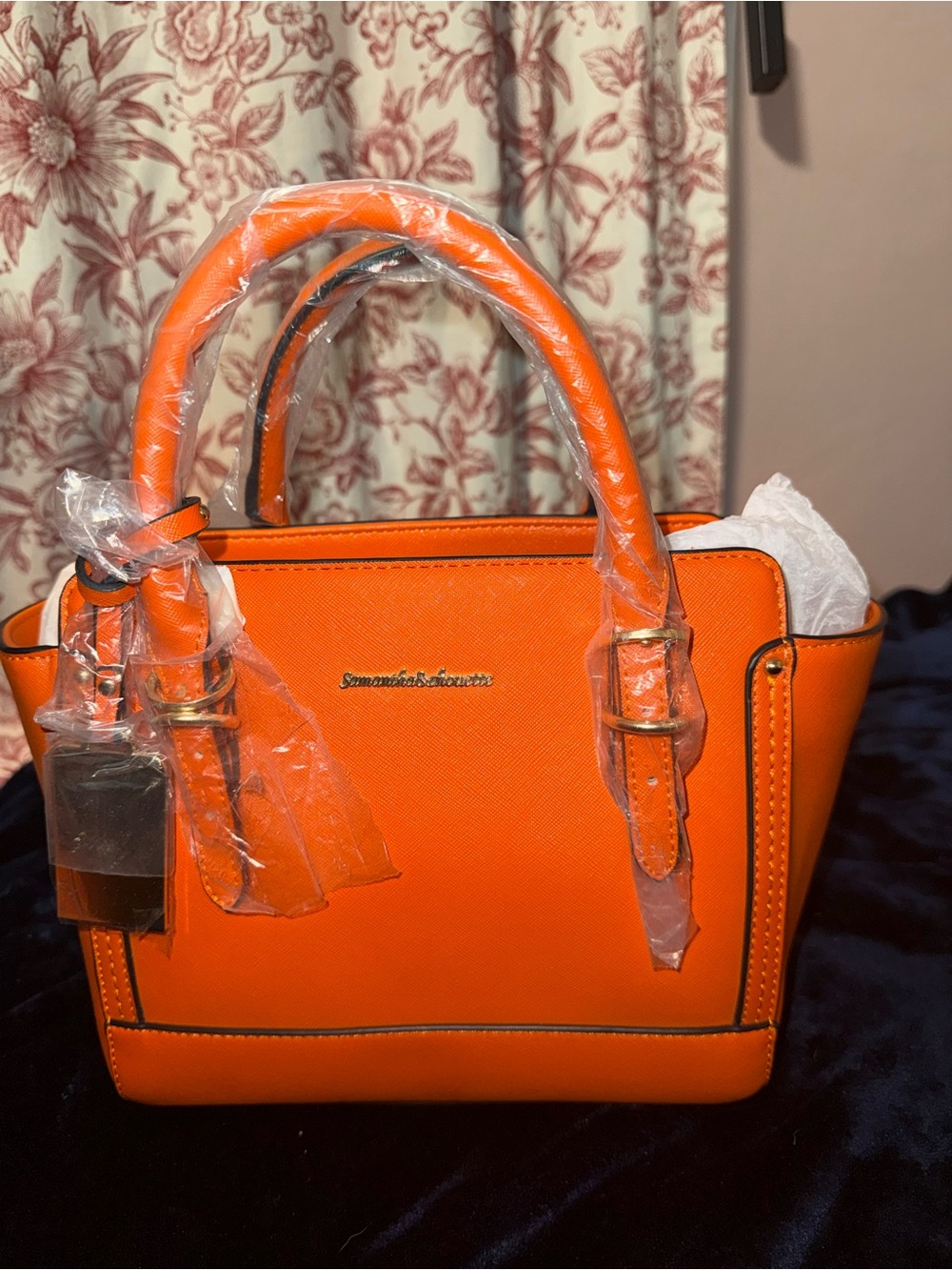 Samantha Orange Leather Satchel with Top Handles